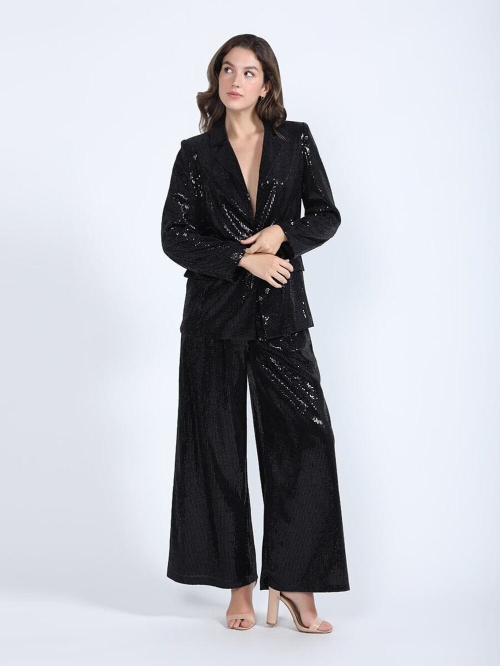 NWT Gracia Black Oversized Sequin Embellished Blazer Size Medium